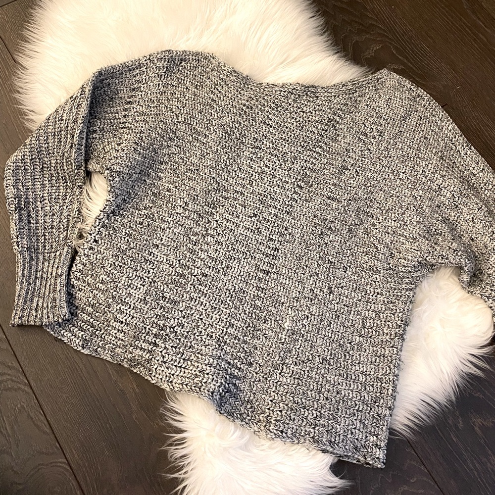 Sunday in Brooklyn - Knitted Off-the-Shoulder Marbled Sweater - Grey/White - S
